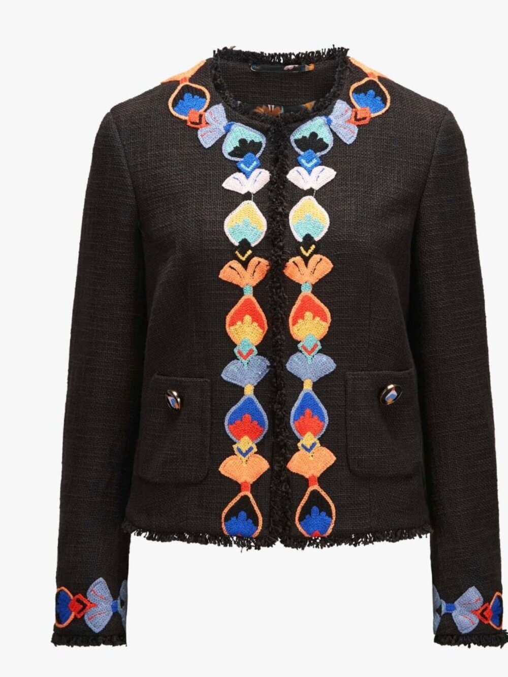 NWT Maison Common Munich Embroidered Tweed Jacket Macramé Trim Black Sz 34 $2495